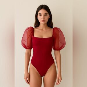 ASTR The Label Red Puff Sleeve Bodysuit – Size Small